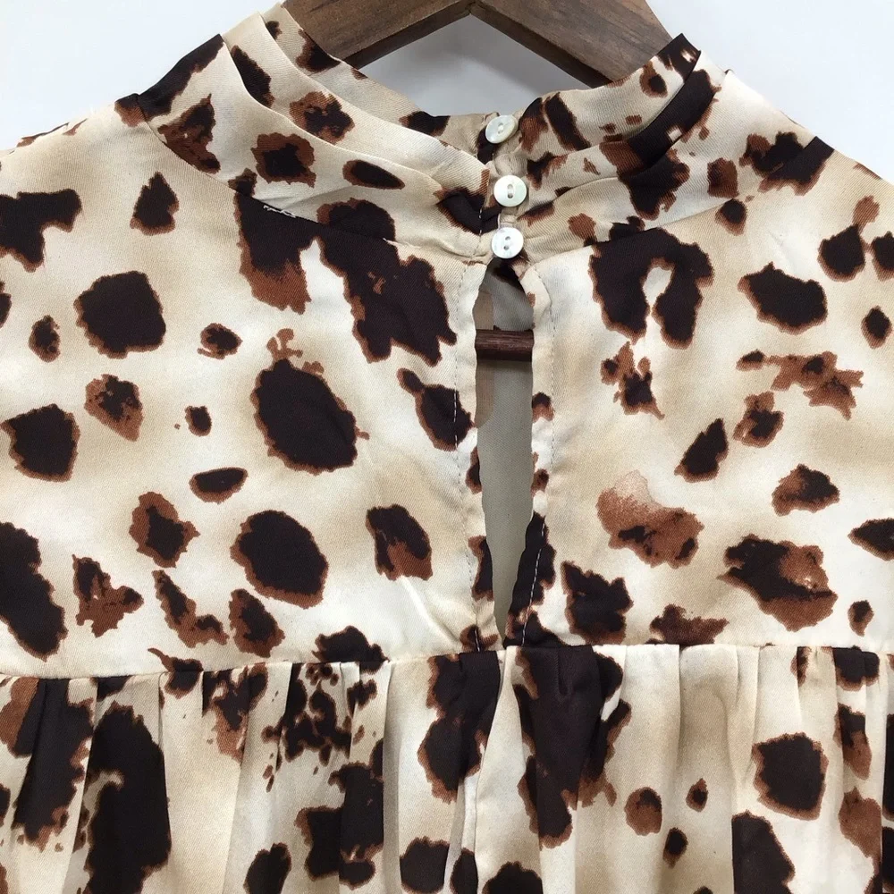 Entro Cow Print Ruffled Long Sleeve Mini Dress - Picture 5 of 16